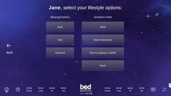 BedMatch Lifestyle Options Screen