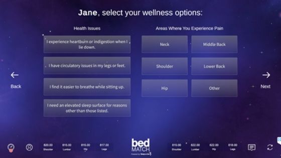 BedMatch Wellness Options Screen